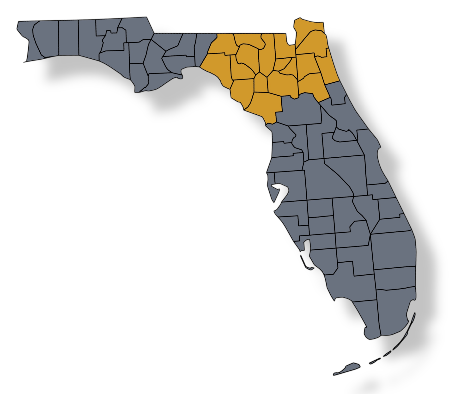 FDOT District 2 map highlighting covered counties